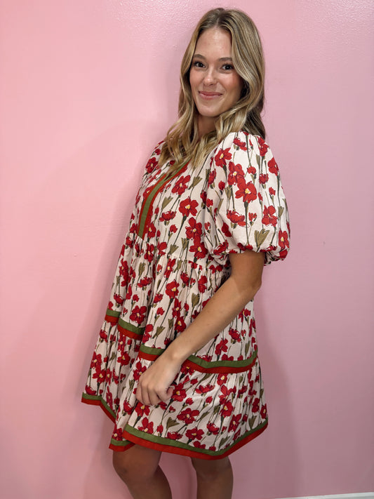 Rust Fall Floral Print Dress