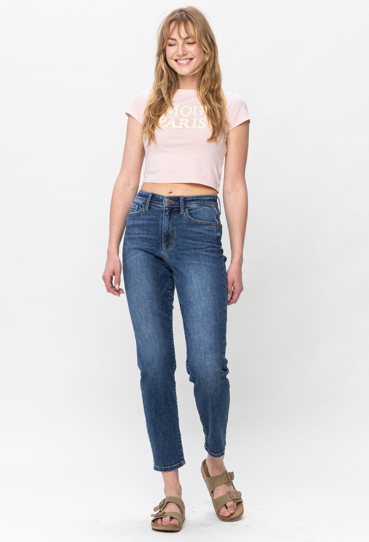 JUDY BLUE - HI-RISE SLIM LEG BACK POCKET JEANS
