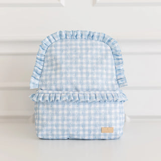 Blue Floral Ruffled Nylon Backpack