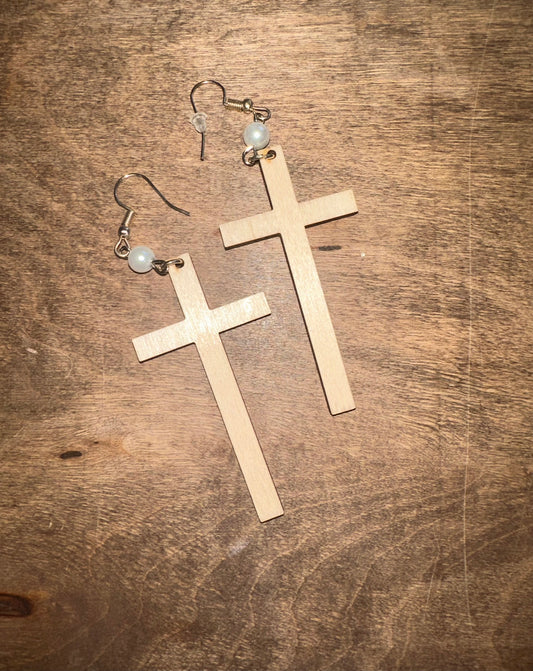 Wooden Cross Earrings
