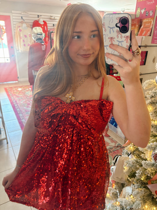 Sequin Bow Mini Dress