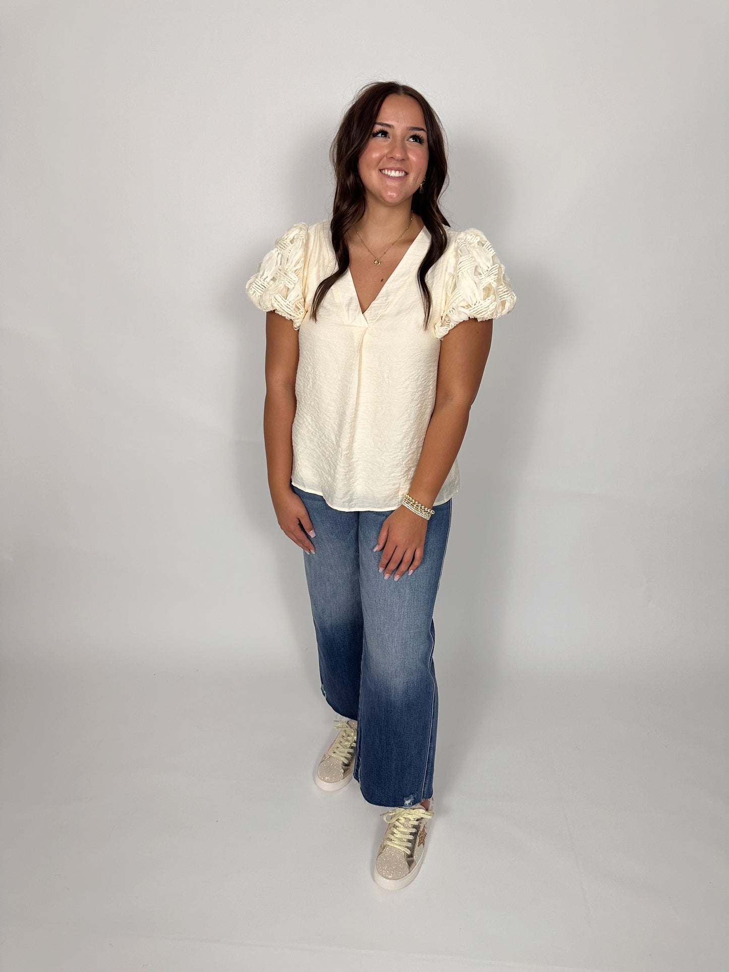 Ivory Puff Sleeve Bow Top