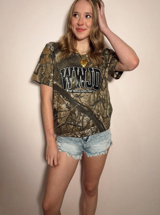 Camo Sequin WWJD Tee