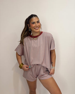 Stripe Knit Shorts Set