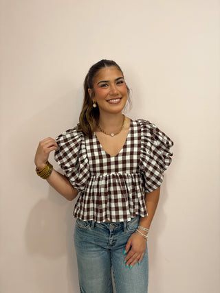 Gingham Puff Sleeve Top