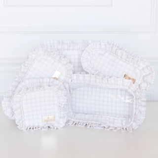 Nude Plaid Ruffled Nylon Pencil Bag