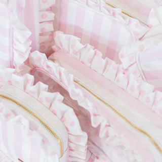 Pink Polka Stripe Ruffled Nylon Tech Organizer