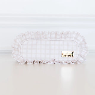 Nude Plaid Ruffled Nylon Pencil Bag