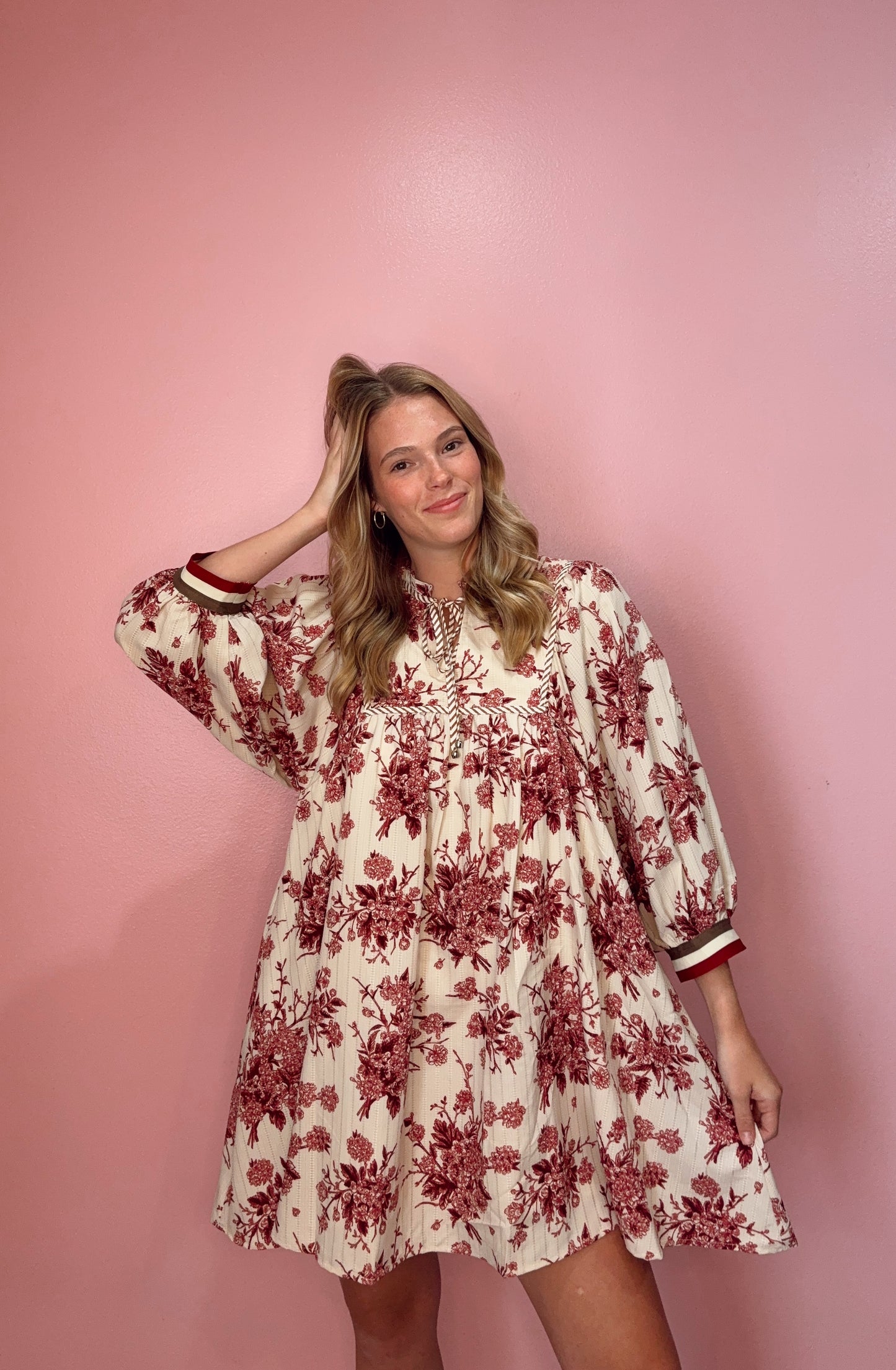 Burgundy Floral Print Dress