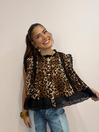 Leopard Pleated Top