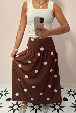 Polka Dot Gathered Maxi Skirt