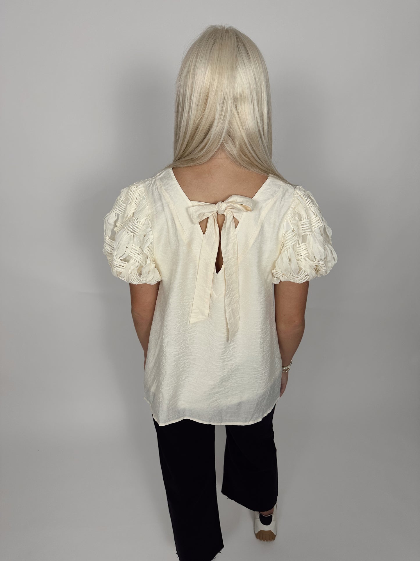 Ivory Puff Sleeve Bow Top