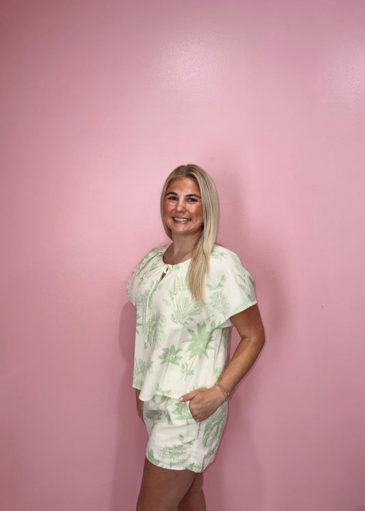 Tropical Palm Leaf Linen Set