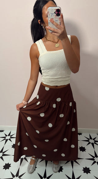 Polka Dot Gathered Maxi Skirt