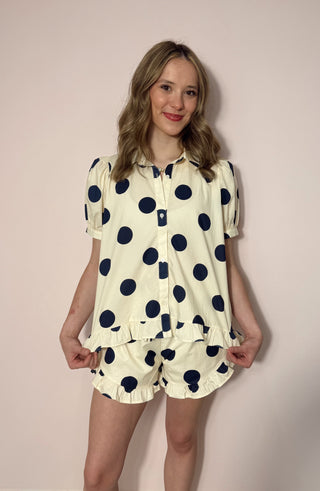 Navy & Cream Polka Dot Ruffle Set
