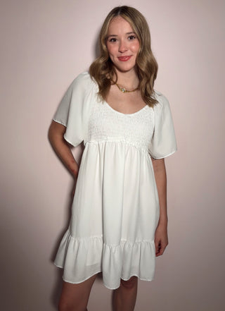 White Smocked Mini Dress