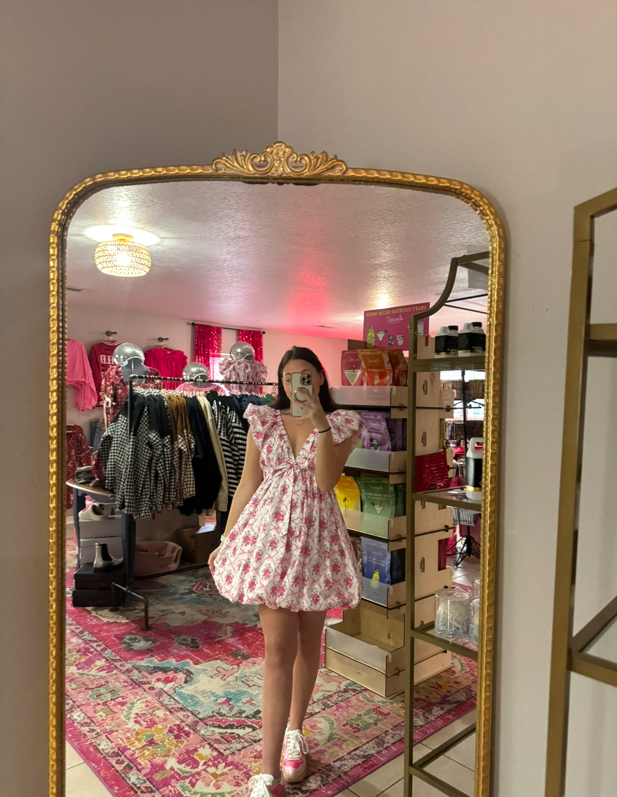 Off White/Pink Floral & Bow Bubble Dress