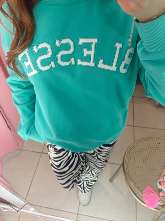 Embroidered Blessed Mock Neck