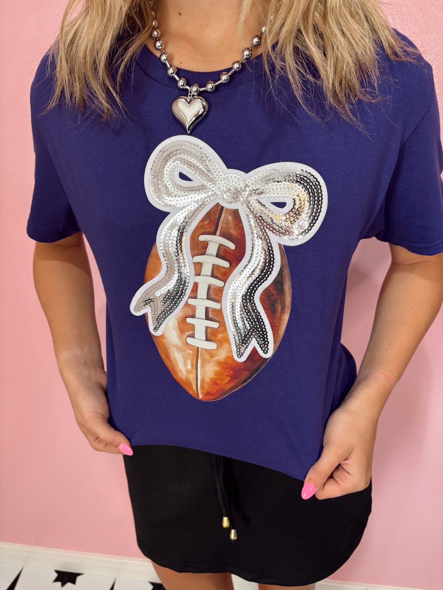 Football Sequin Bow Graphic Tee