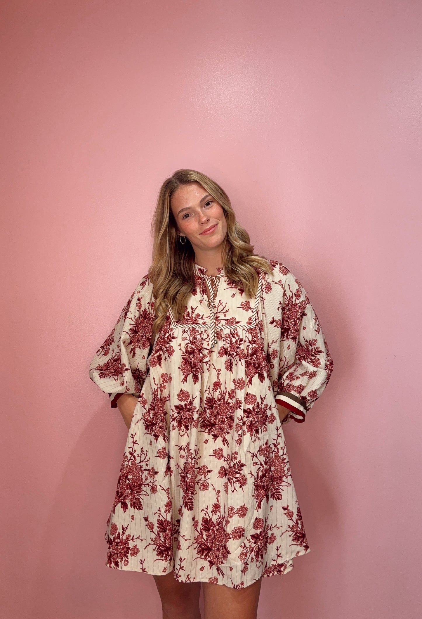 Burgundy Floral Print Dress