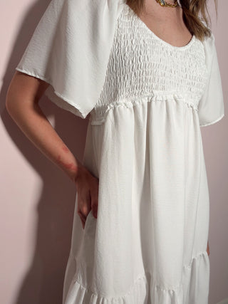 White Smocked Mini Dress