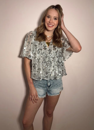 Sequin Silver Top