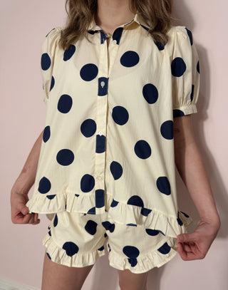 Navy & Cream Polka Dot Ruffle Set