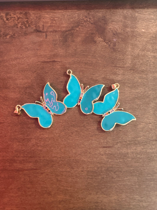 Large Enamel Turquoise Butterfly