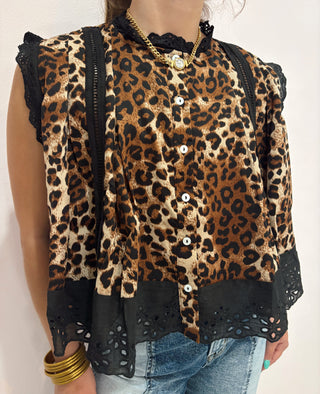 Leopard Pleated Top