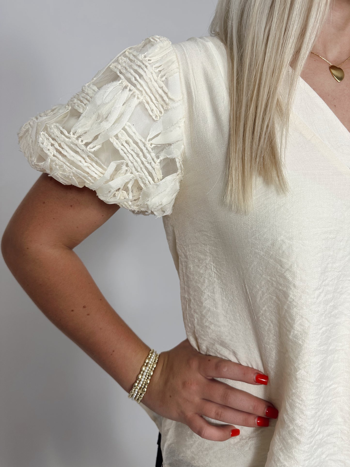 Ivory Puff Sleeve Bow Top