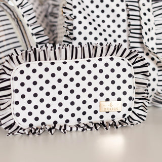 Polka Stripe Ruffled Nylon Medium Pouch