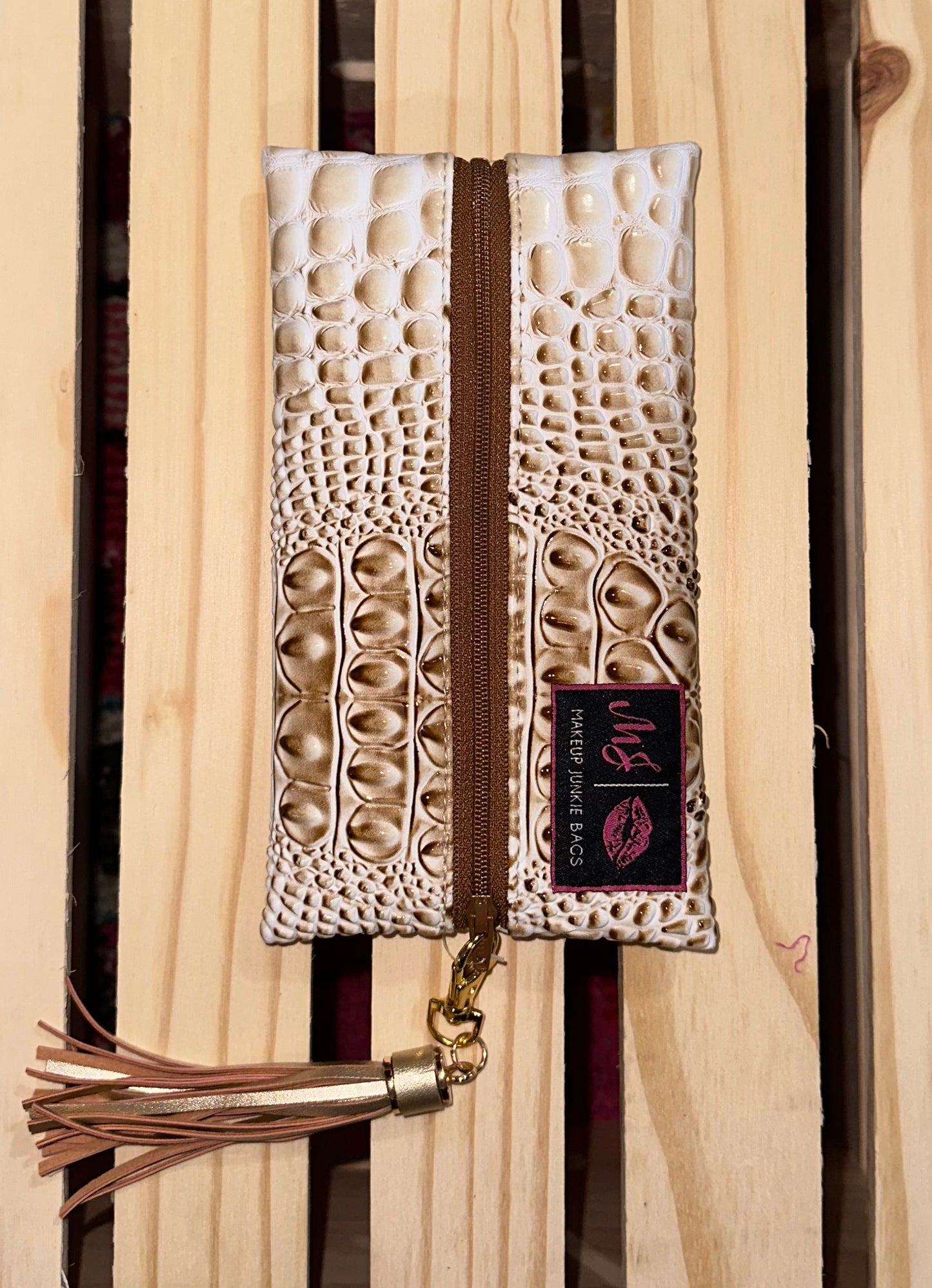 Gator Brown and White Makeup Junkie Bag ( Mini )