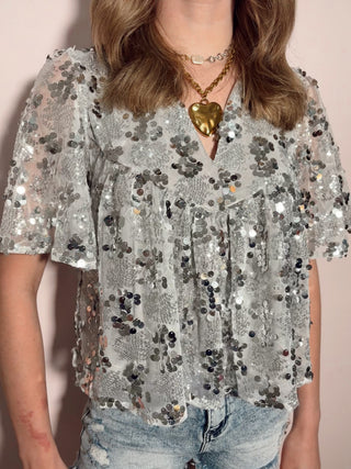 Sequin Silver Top