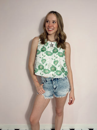 Green Floral Sleeveless Top