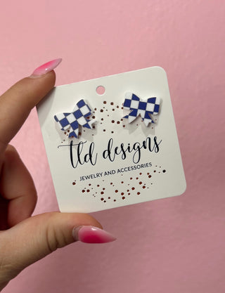 Purple & White Checkered Bow Studs