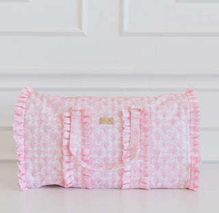 Pink Floral Ruffled Nylon Weekender