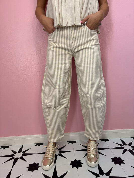 KANCAN- Low Rise Tan Stripe Barrel Jeans