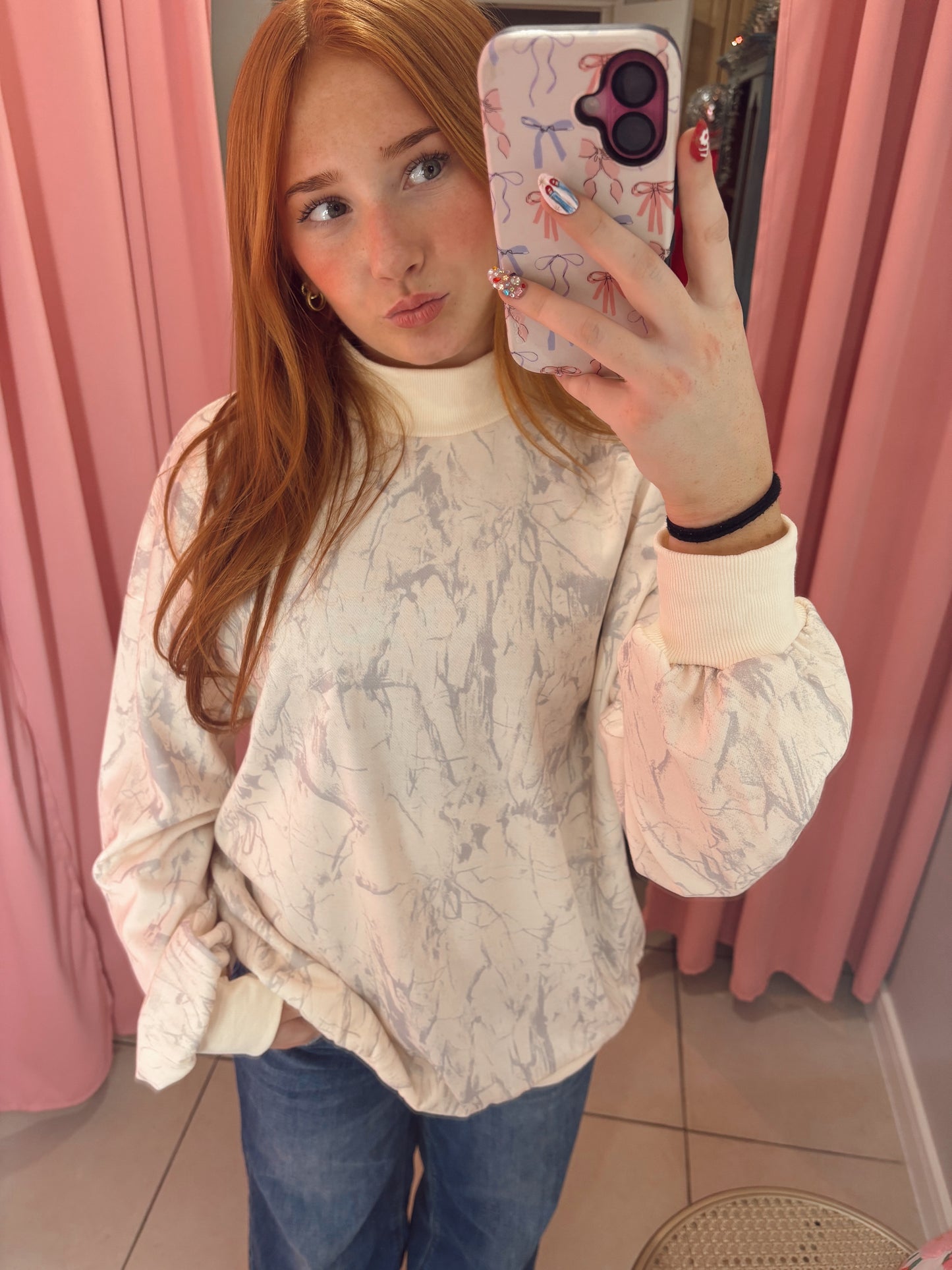 Camo Mock Neck Sweatshirt