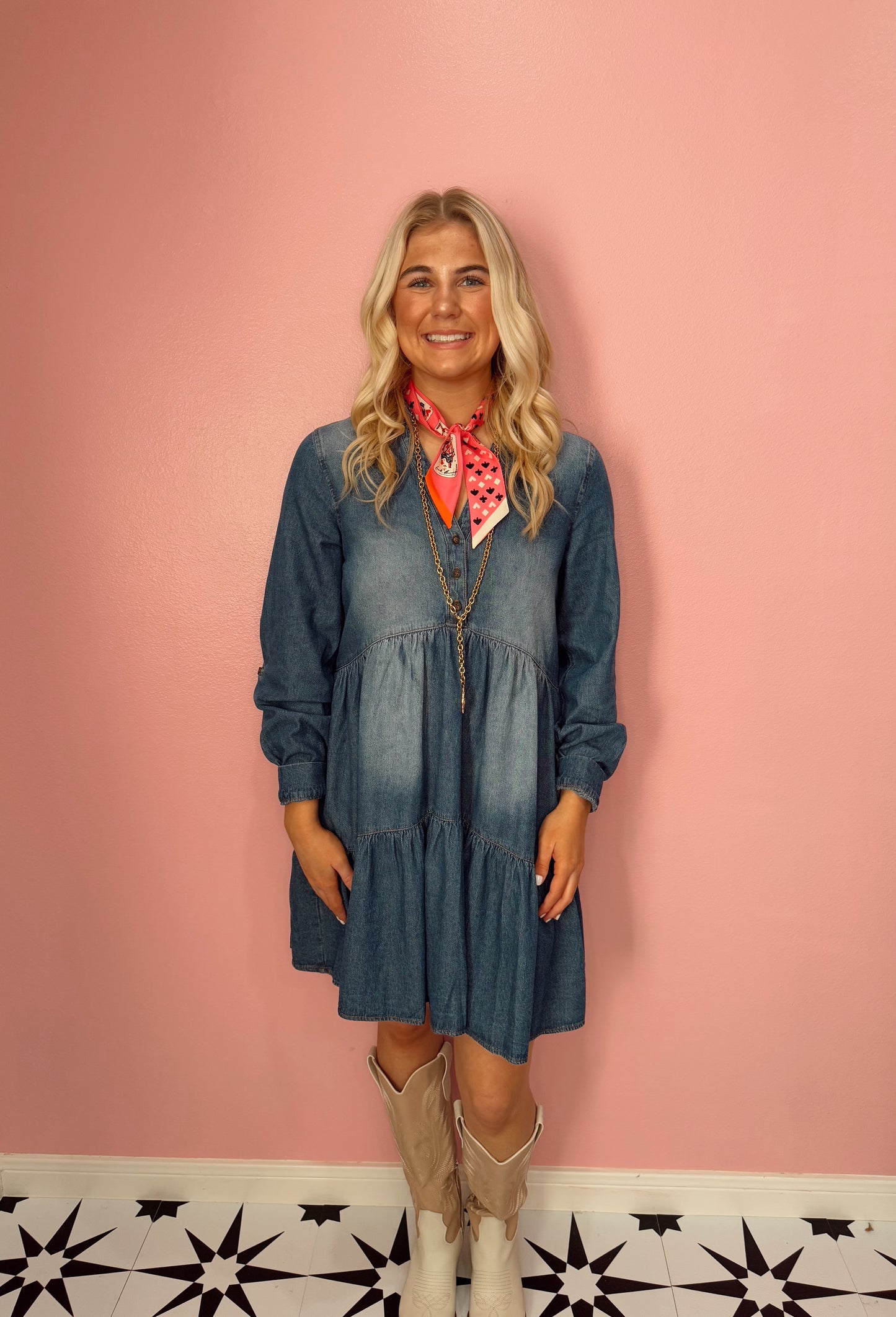 Long Sleeve Dark Denim Dress