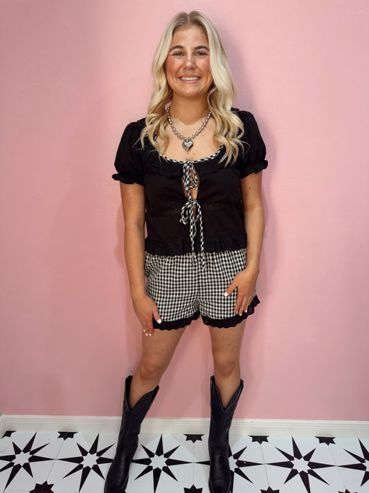 Embroidered Open Babydoll Top