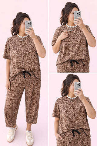 Leopard barrel pant two piece set