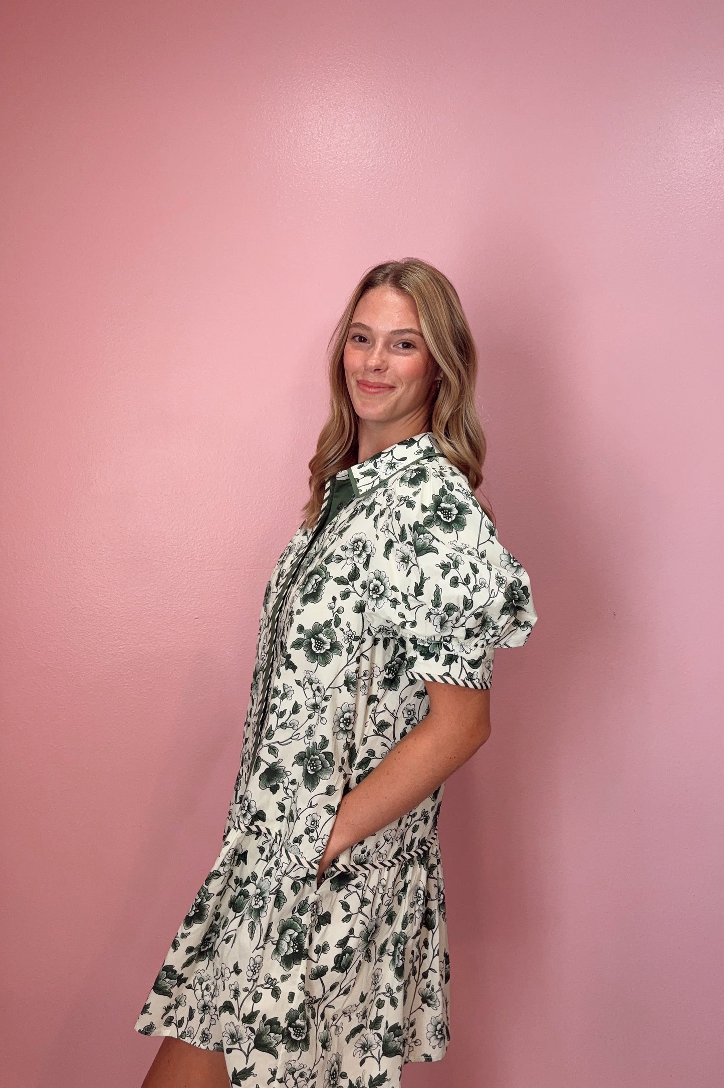 Olive Floral Collared Dress
