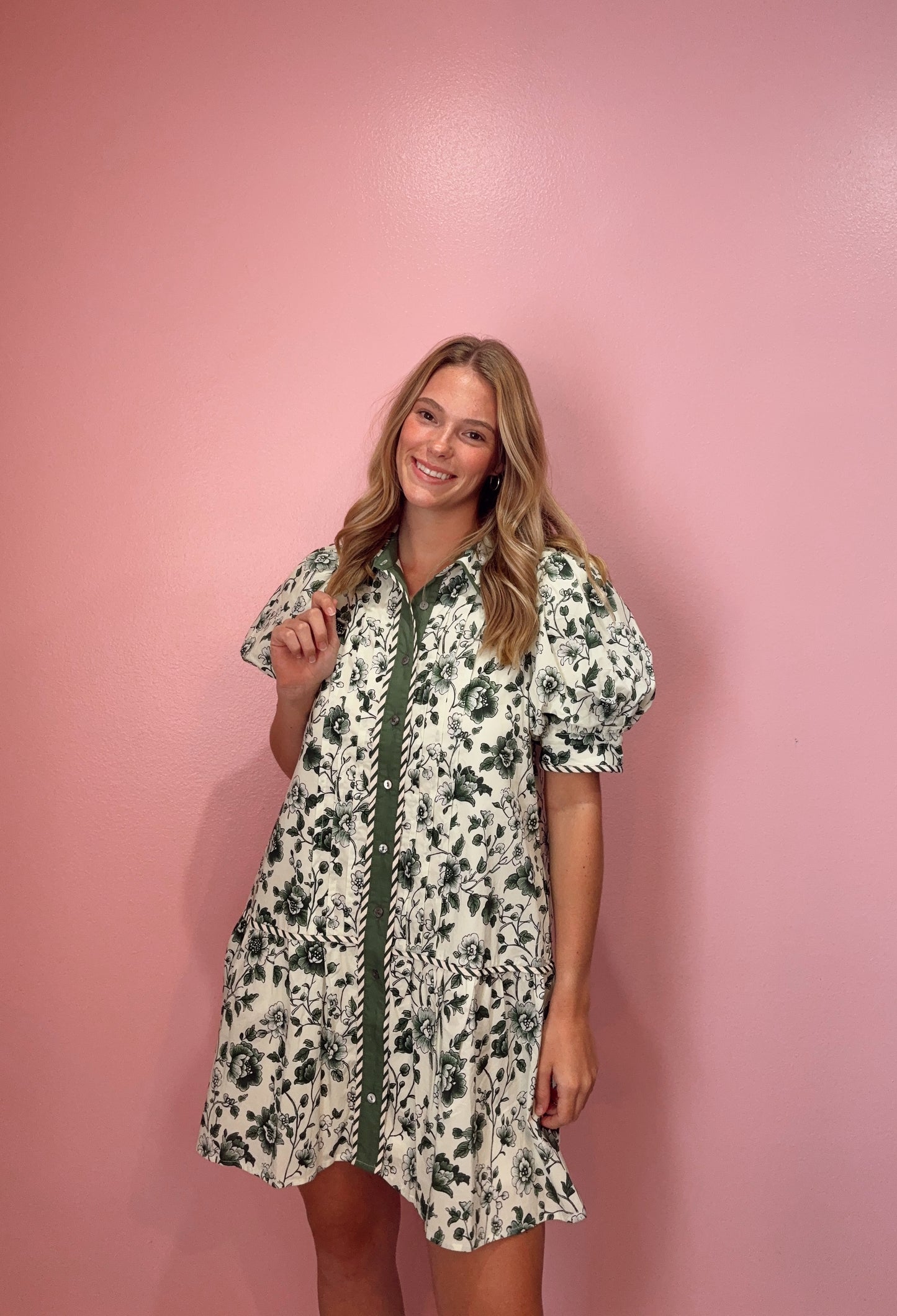 Olive Floral Collared Dress