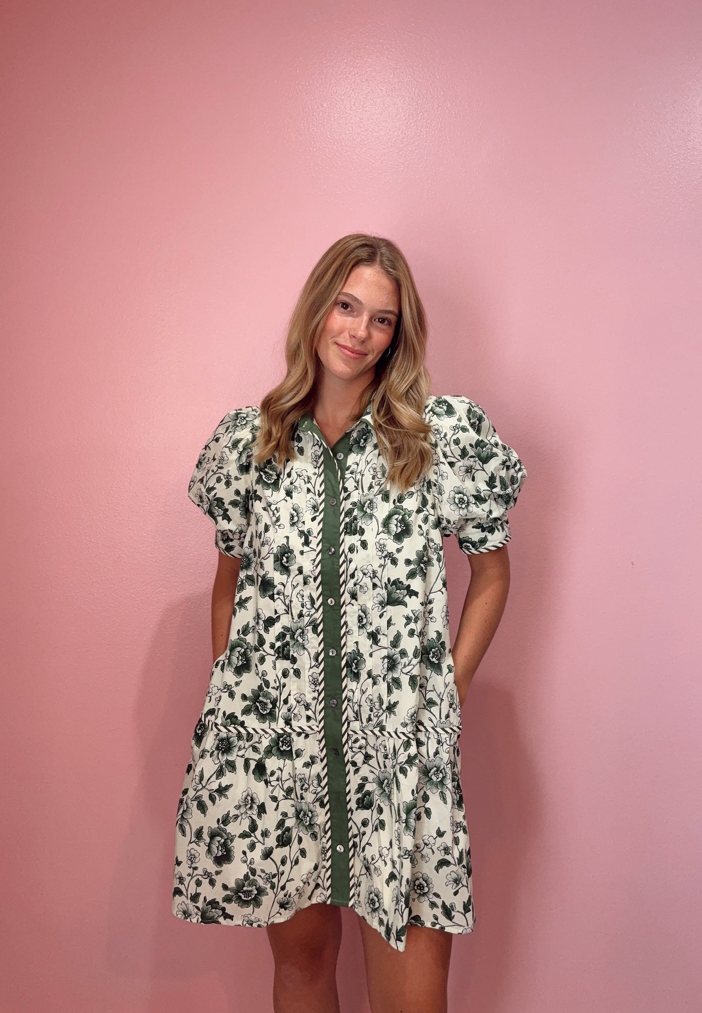 Olive Floral Collared Dress