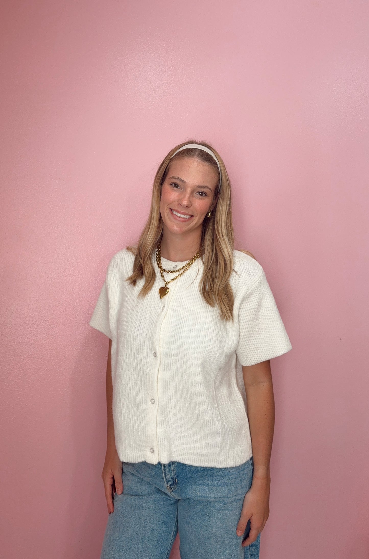 Round Neck Short Sleeve Cardigan