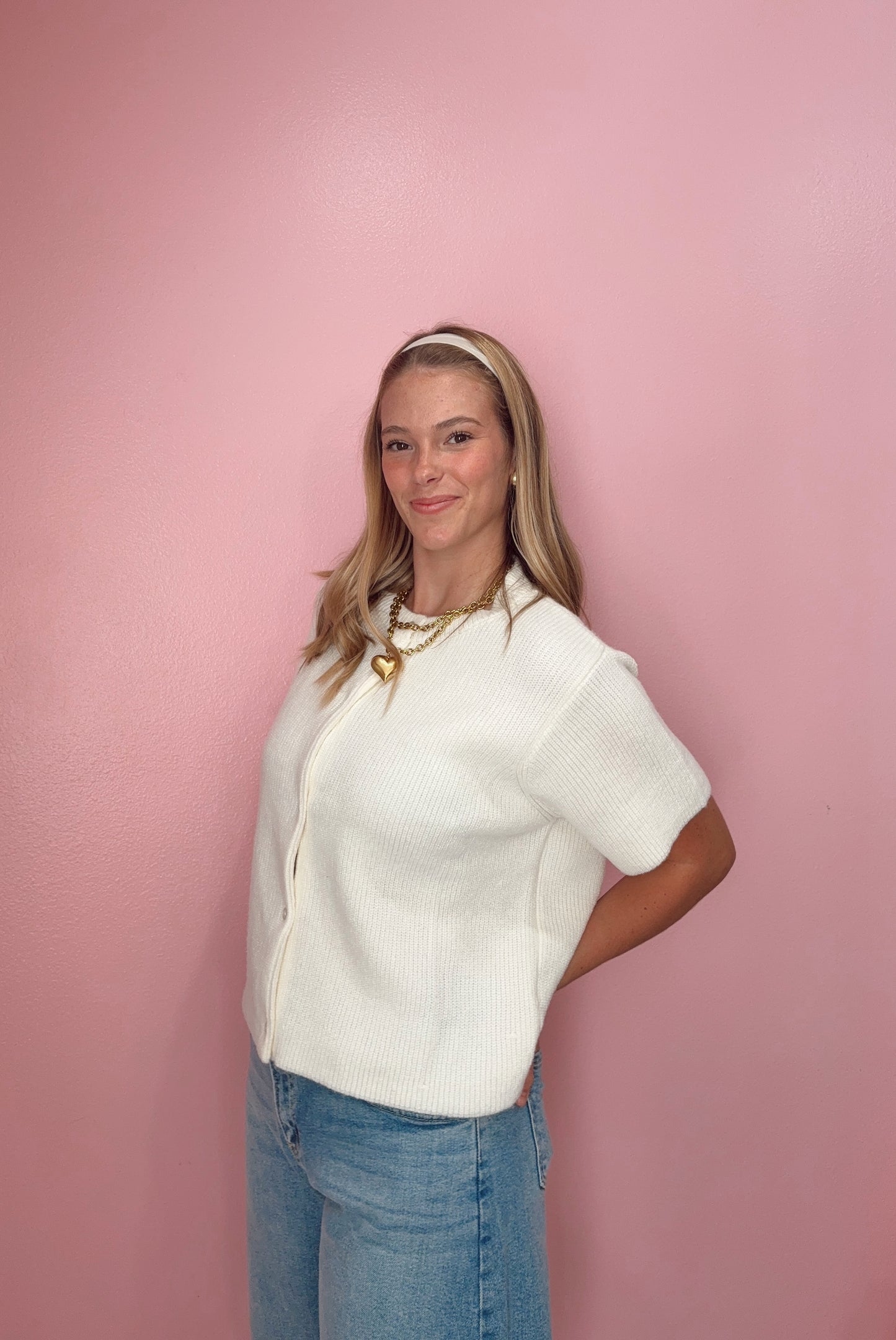 Round Neck Short Sleeve Cardigan