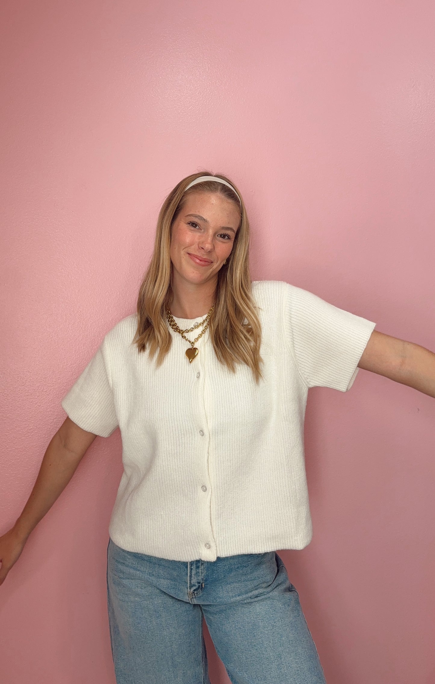 Round Neck Short Sleeve Cardigan