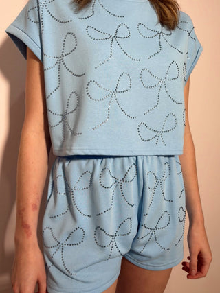 Rhinestone Bow Matching Set - Blue