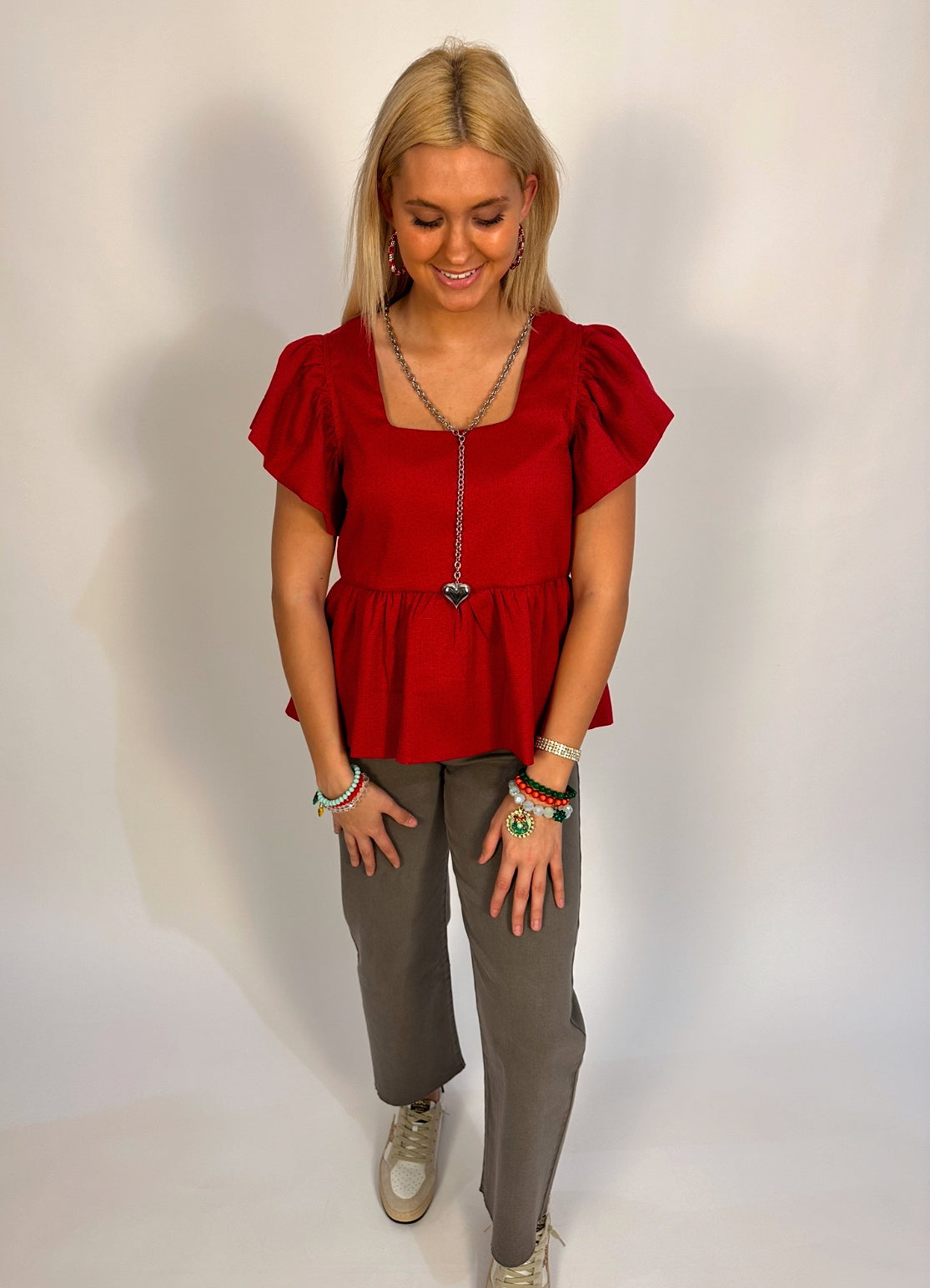 Ruby Red Square Neck Babydoll Top