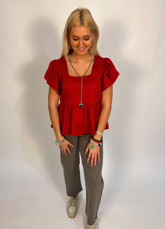 Ruby Red Square Neck Babydoll Top